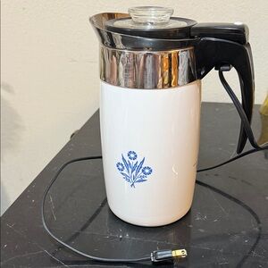 White and Blue Floral Coffee Percolator